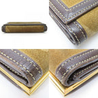 Loewe Trifold Wallet Suede Leather Khaki Brown Gold Hardware Anagram Clasp — view 3