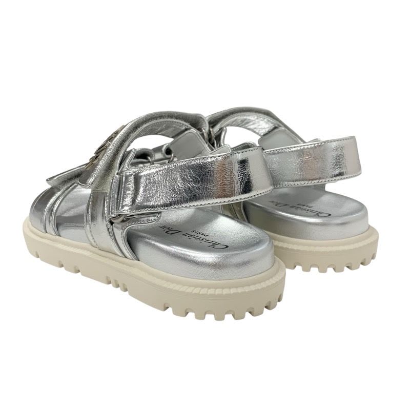 Christian Dioract Sandals Shoes Leather Metallic Silver Logo Lambskin — view 4