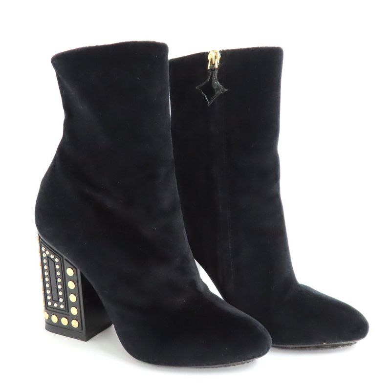 Louis Vuitton Century Line Ankle Boots Short Velvet Block Heel Studs — view 2