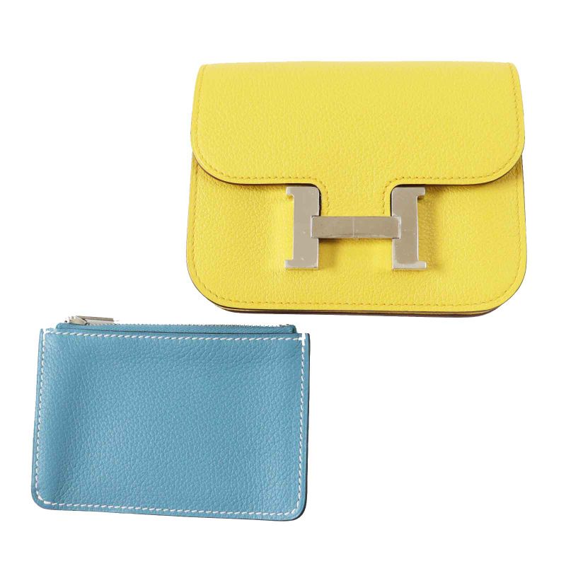 Hermes Constance Slim Verso Silver Hardware Evercolor Coin Case Sun New Blue — view 2