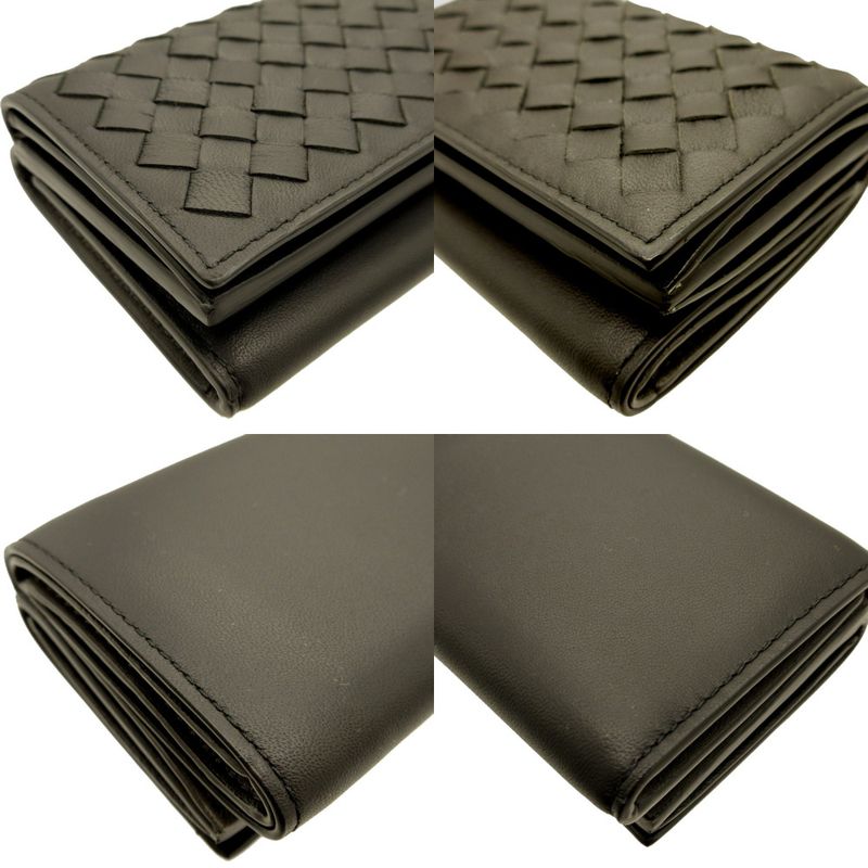 Bottega Veneta Intrecciato Compact Wallet Leather Black Gray Trifold — view 8