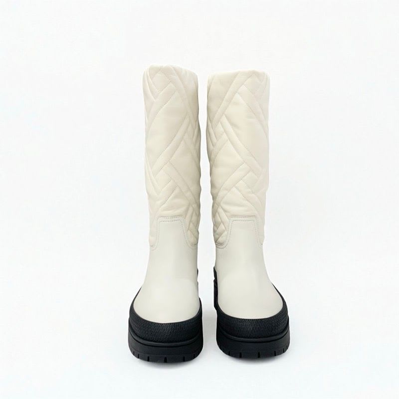 Hermes Fuji Boots Long Shoes Leather Ivory Exlibris Quilting — view 2