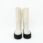 Hermes Fuji Boots Long Shoes Leather Ivory Exlibris Quilting — view 2