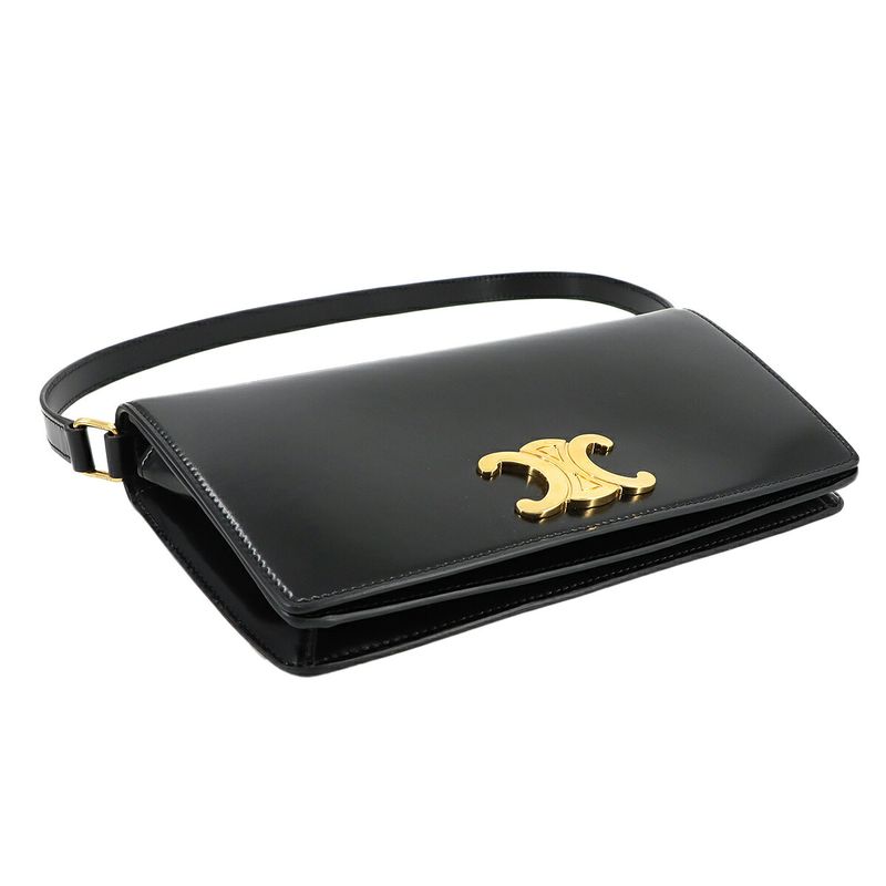 Celine Triomphe Trapeze 2-Way Shoulder Clutch Bag Leather Black Gold Hardware — view 3