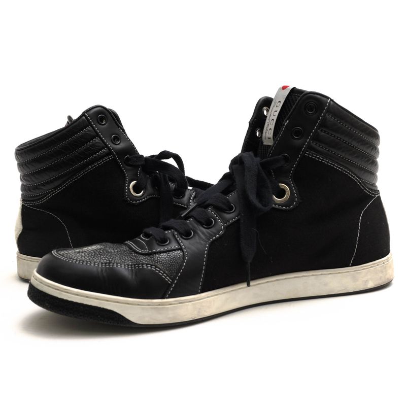 Gucci Shoes Sneakers High Cut Men Cotton Canvas Leather Black — view 3