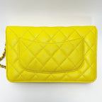 Chanel Quilted Ap0250 Yellow Chain Wallet Shoulder Bag Caviar Leather — view 2