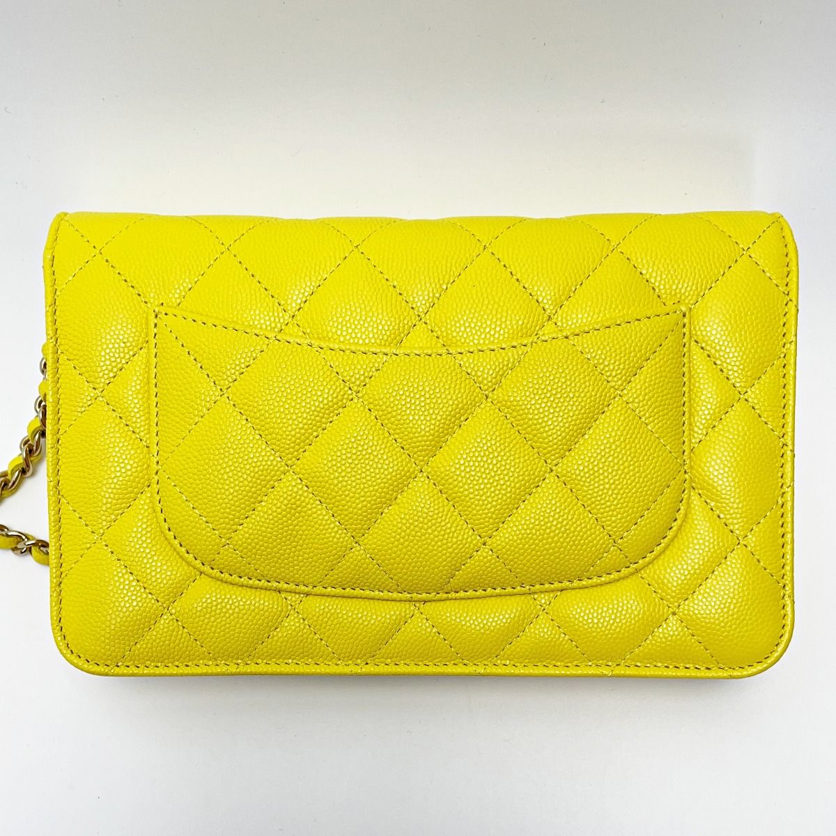 Chanel Quilted Ap0250 Yellow Chain Wallet Shoulder Bag Caviar Leather — view 2