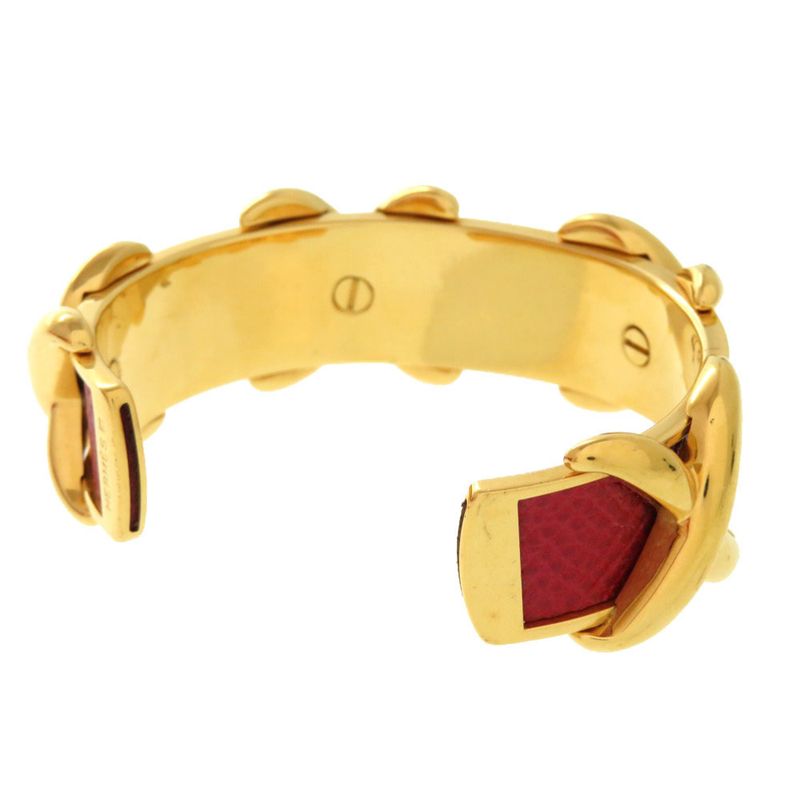 Hermes Cross Metal Leather Red Gold Hardware Bangle Accessories 0371 — view 3