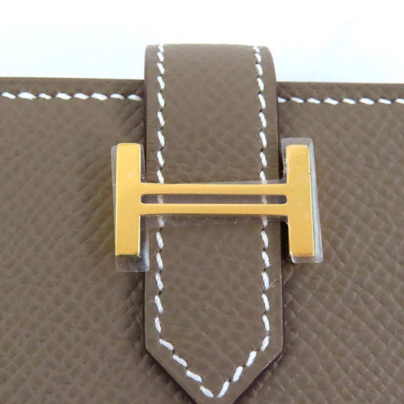 Hermes Bearn Mini Etoupe Vaux Epson Gold Hardware H Logo Wallet — view 8