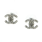 Chanel Coco Mark Earrings F19 V Rhinestone Metal Gunmetal Box — view 3