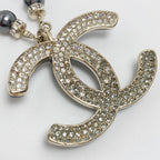 Chanel Coco Mark Rhinestone Faux Pearl Necklace C23 P Champagne Gold Black — view 7