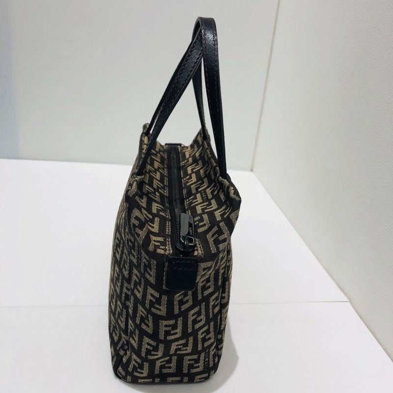 Fendi Mini Handbag 8 Bn105 Zucca Pattern Pouch Brown Canvas Xleather — view 4