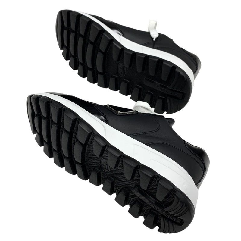 Prada Sneakers Shoes Leather Black White Triangle Logo — view 6