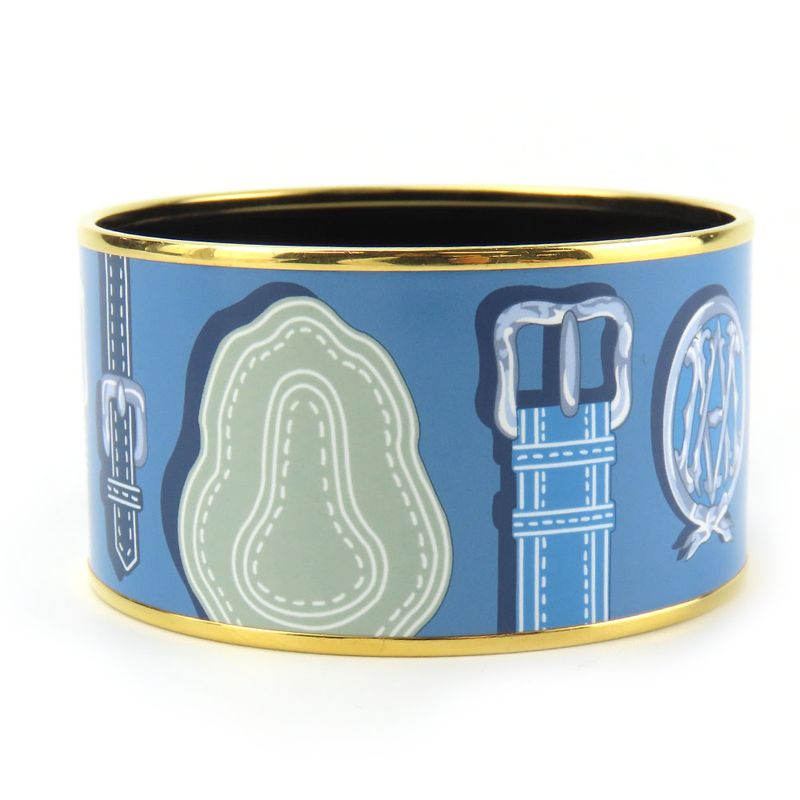 Hermes Bracelet Emile TGM Metal Cloisonne Blue Multicolor Gold Hardware Bangle — view 3