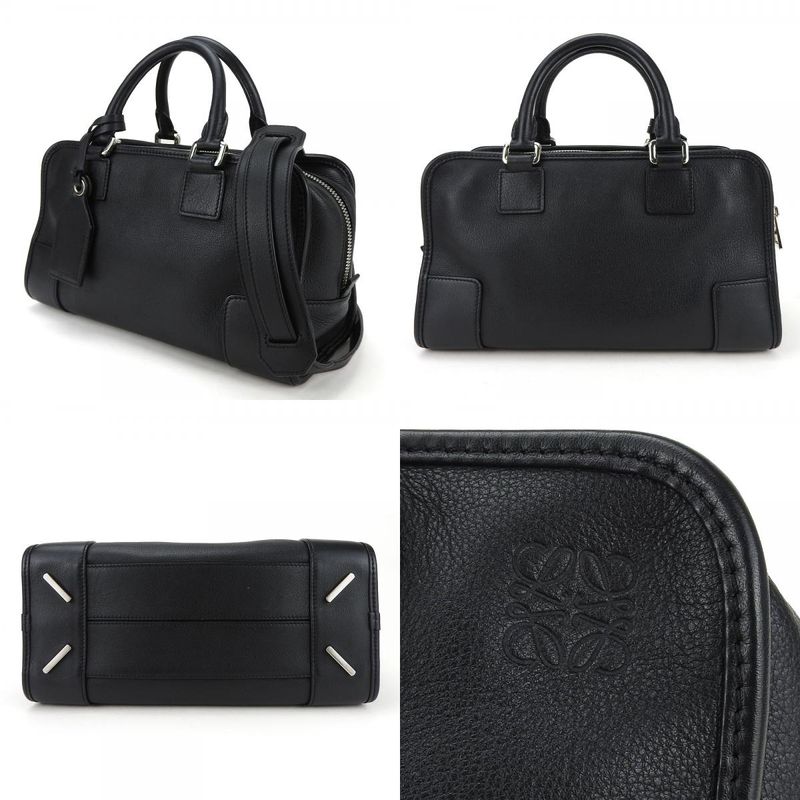 Loewe Handbag Amazona 28 Leather Black Silver Hardware 2-Way Shoulder Simple — view 2