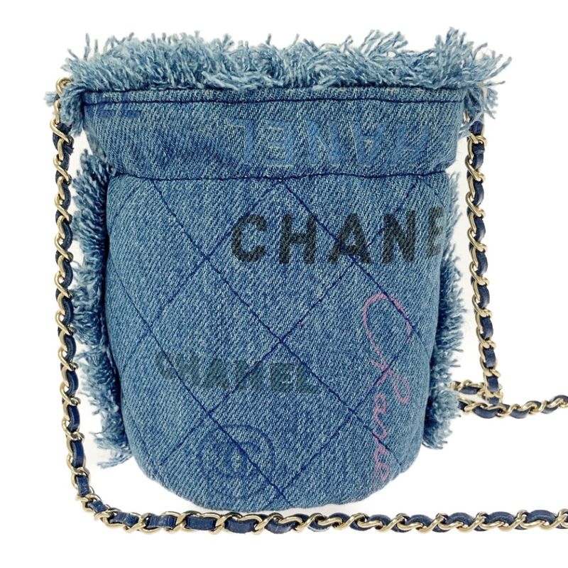 Chanel Ap2603 Denim Quilted Mini Bucket Chain Shoulder Bag — view 4