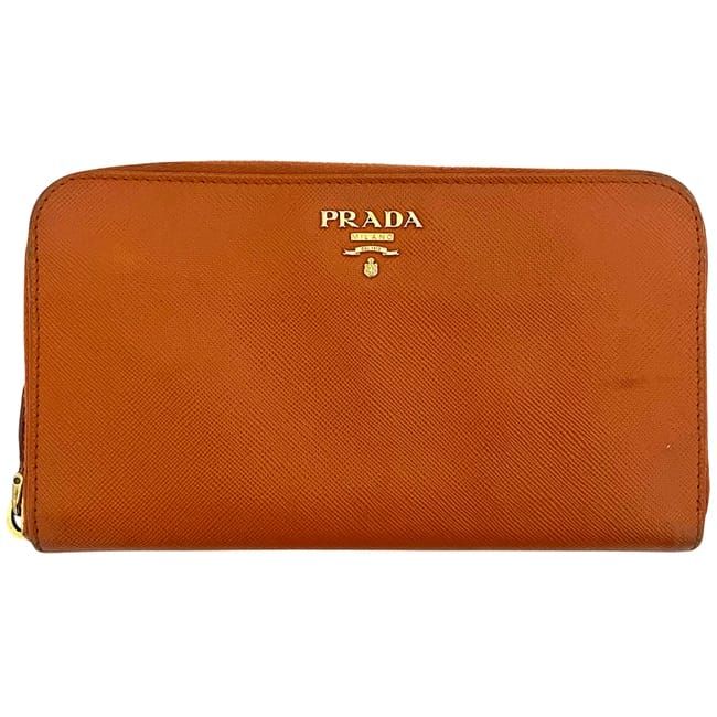 Prada Round Zipper Long Wallet Orange 1 Ml506 Saffiano — view 4