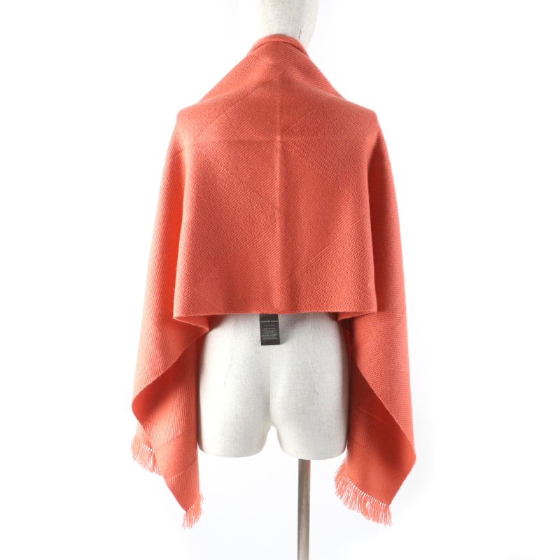 Hermes Grand Chevron 100% Cashmere Rose Blush Leather Scarf With Logo Patch — view 6