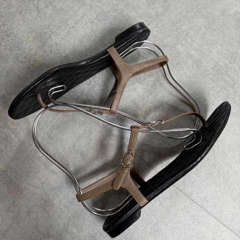 Chanel Thong Sandals Quilted Coco Mark Flat Shoes Black Beige Silver — view 4