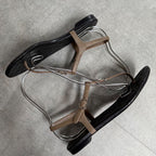Chanel Thong Sandals Quilted Coco Mark Flat Shoes Black Beige Silver — view 4