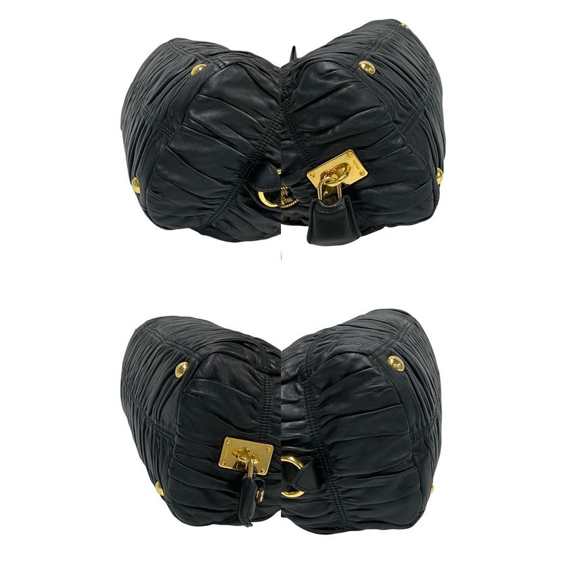 Prada Logo Hardware Ribbon Motif Leather Gathered — view 8