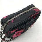 Prada Nylon Tessuto Logo Flower Floral Pattern Mini Chain Shoulder Pouch Black — view 7