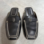 Chanel Coco Mark Leather Stitching Slip-on Sandals Black 34 1 2 — view 6
