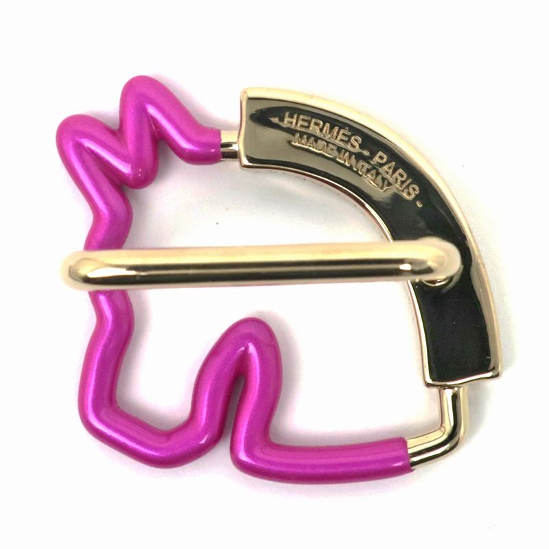 Hermes Scarf Ring Cheval Neon Pink Blue Gold Hardware Accessories — view 4
