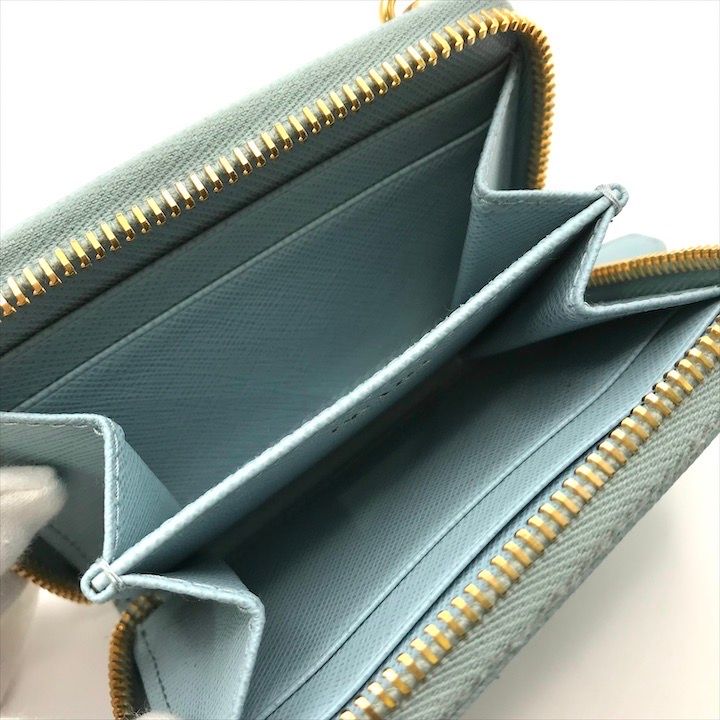 Prada Saffiano Leather Chain Shoulder Card Case Wallet Blue — view 8