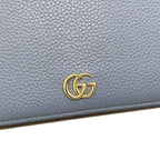 Gucci Shoulder Bag Chain Wallet Leather Double G Light Blue Beige — view 8
