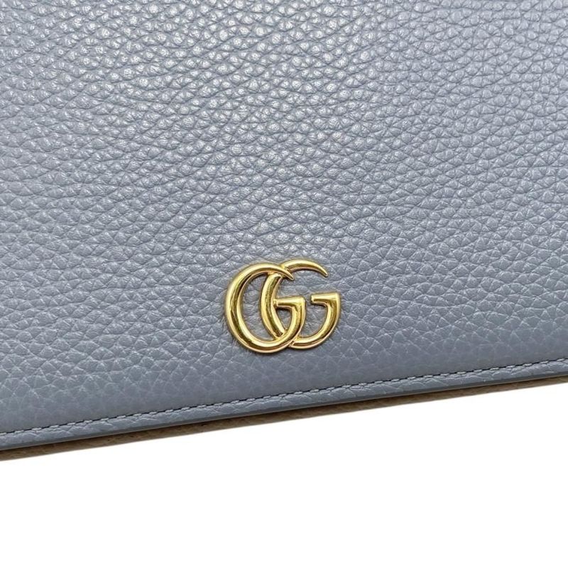 Gucci Shoulder Bag Chain Wallet Leather Double G Light Blue Beige — view 8