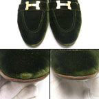 Hermes Moccasins Paris Velours 36.5 Green and Gold Hardware — view 4
