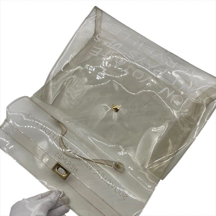 Hermes Vinyl Kelly Logo Hand Beach Clear Transparent Purse — view 8