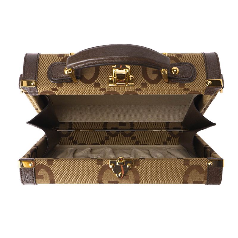 Gucci Shoulder Bag Jumbo GG Canvas Camel Ebony — view 5