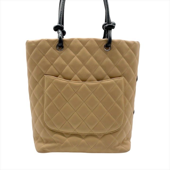 Chanel Cambon Quilted Leather CC Logo Hand Bag Beige Black Bag — view 2
