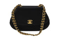 Chanel Half Moon Chain Bag CC Logo Satin Leather Black Gold