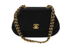 Chanel Half Moon Chain Bag CC Logo Satin Leather Black Gold