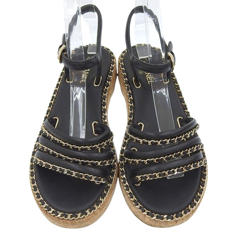 Chanel Leather Coco Mark Chain Strap Sandals 35 C — view 2