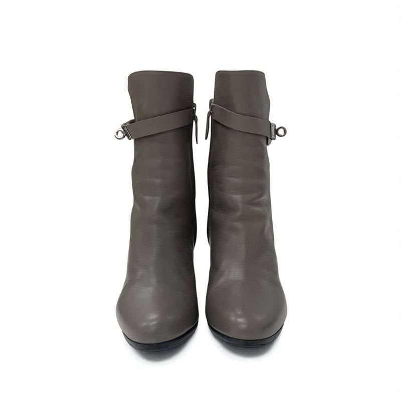 Hermes Boots Short Shoes Leather Grey Silver Kelly Hardware — view 3