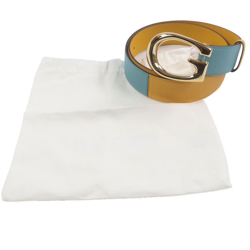 Gucci Memorable Buckle g Logo Bicolor Leather Belt Yellow Blue — view 3