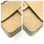 Chanel CC Logo Quilted Double Flap Chain Lambskin Shoulder Bag Beige — view 5