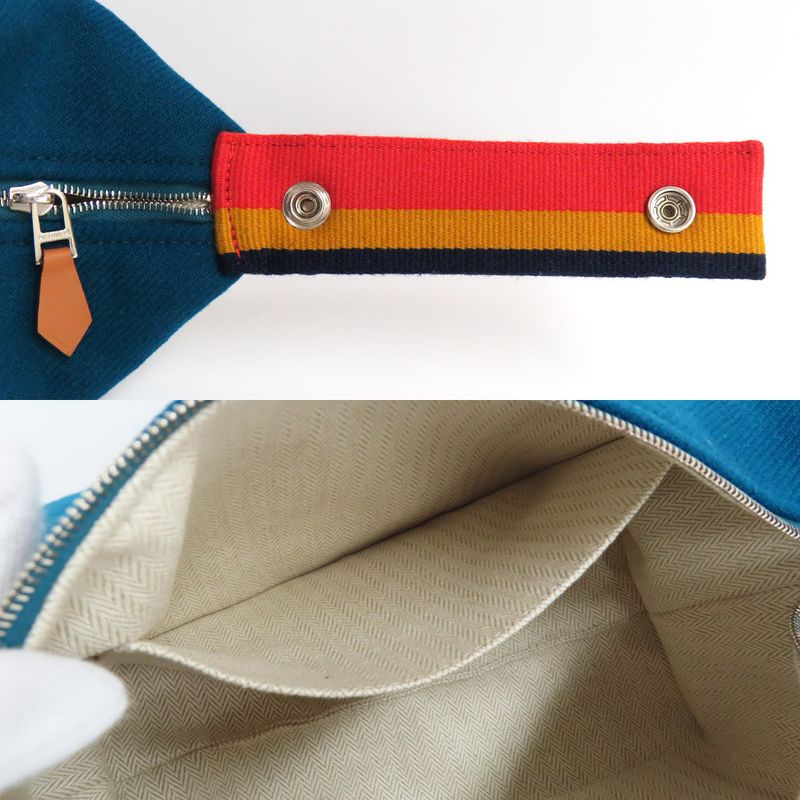 Hermes Brid A Black PM Cabas Le Bleu-paon Wool Pouch — view 7