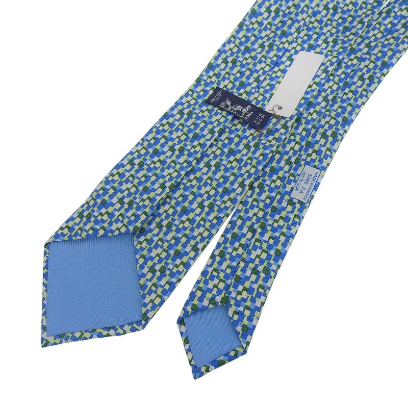 Hermes 5089 PA 100% Silk All-over Logo Print Tie Blue Green Multi — view 4