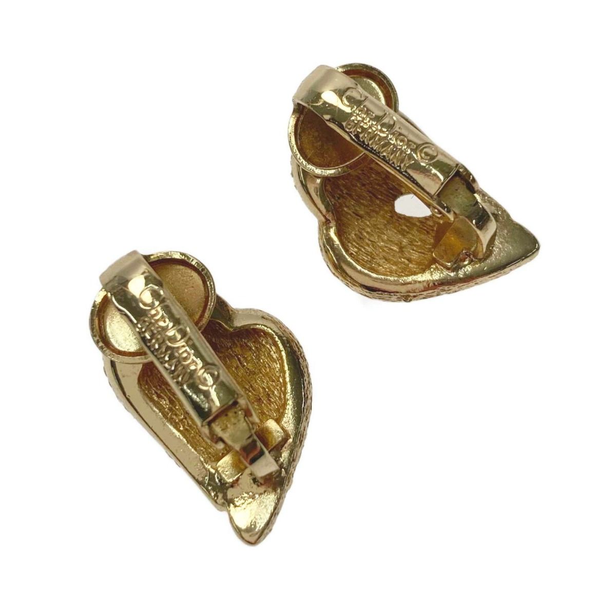 Christian Dior Heart Motif Rhinestone Gold GP Earrings — view 3