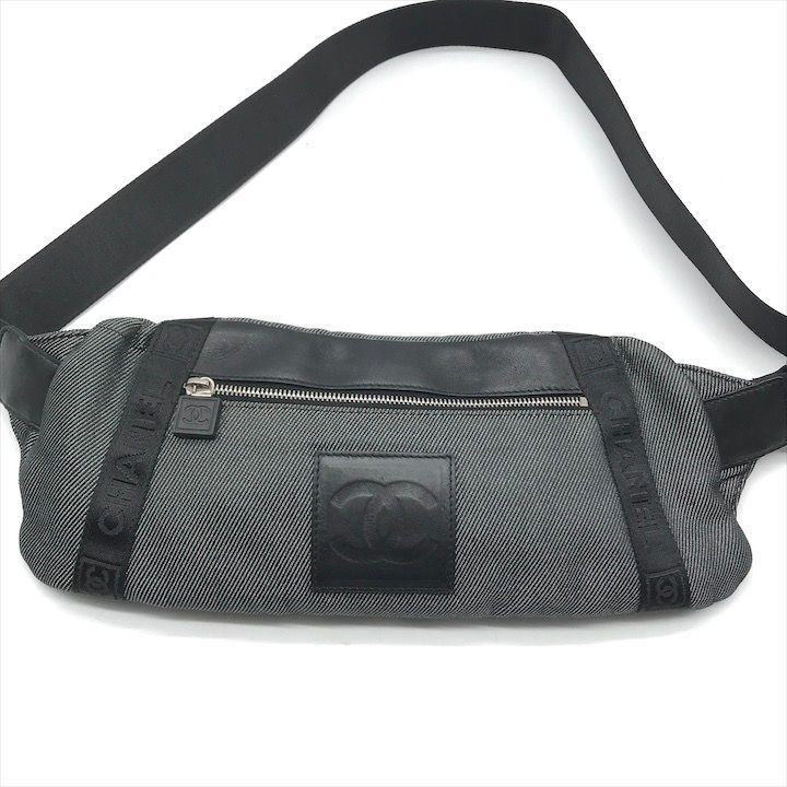Chanel CC Logo Sports Waist Body Shoulder Bag Black Lame — view 2