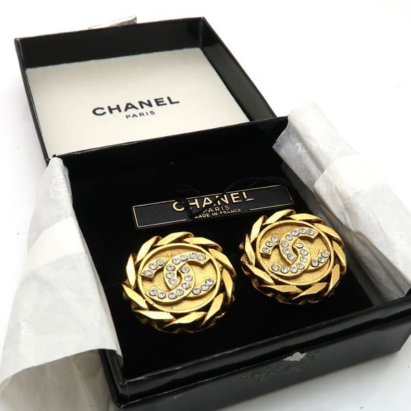 Chanel Earrings Vintage GP Rhinestone Coco Mark Diameter 3 cm — view 3