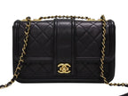 Chanel S Flap Chain Shoulder Bag CC Logo Lambskin Black Gold — view 2