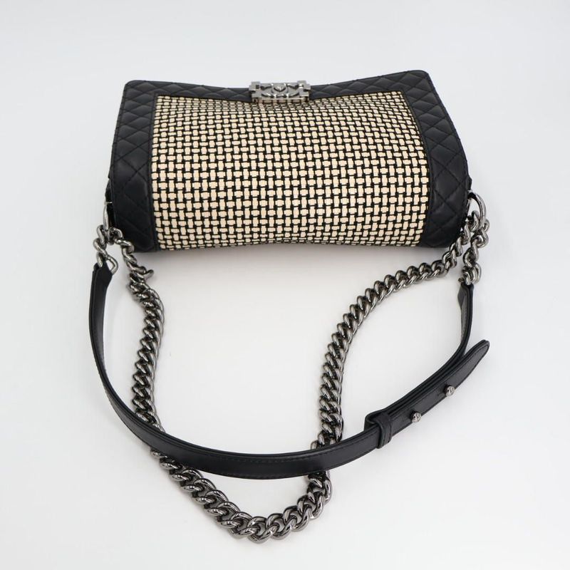 Chanel Boy Quilted Chain Shoulder Bag Leather Lambskin Light Beige — view 3
