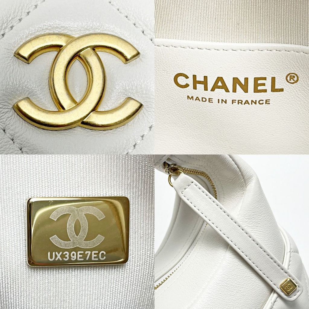 Chanel Quilted As3292 White Chain Tote Bag Lambskin Gold Hardware — view 6