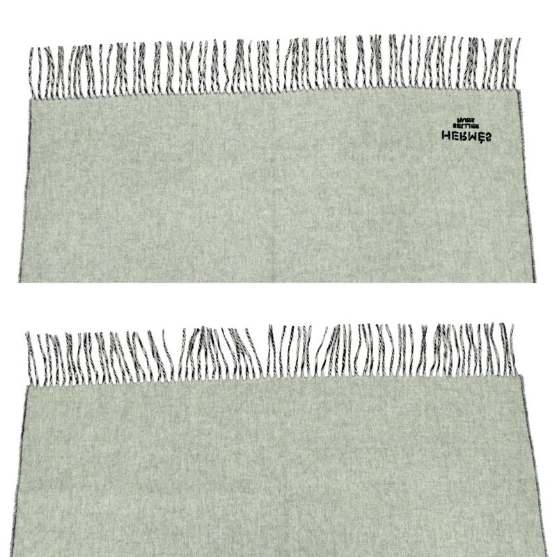 Hermes Muffler Shawl Double Face Black Beige Cine Cashmere 100% Scarf — view 6